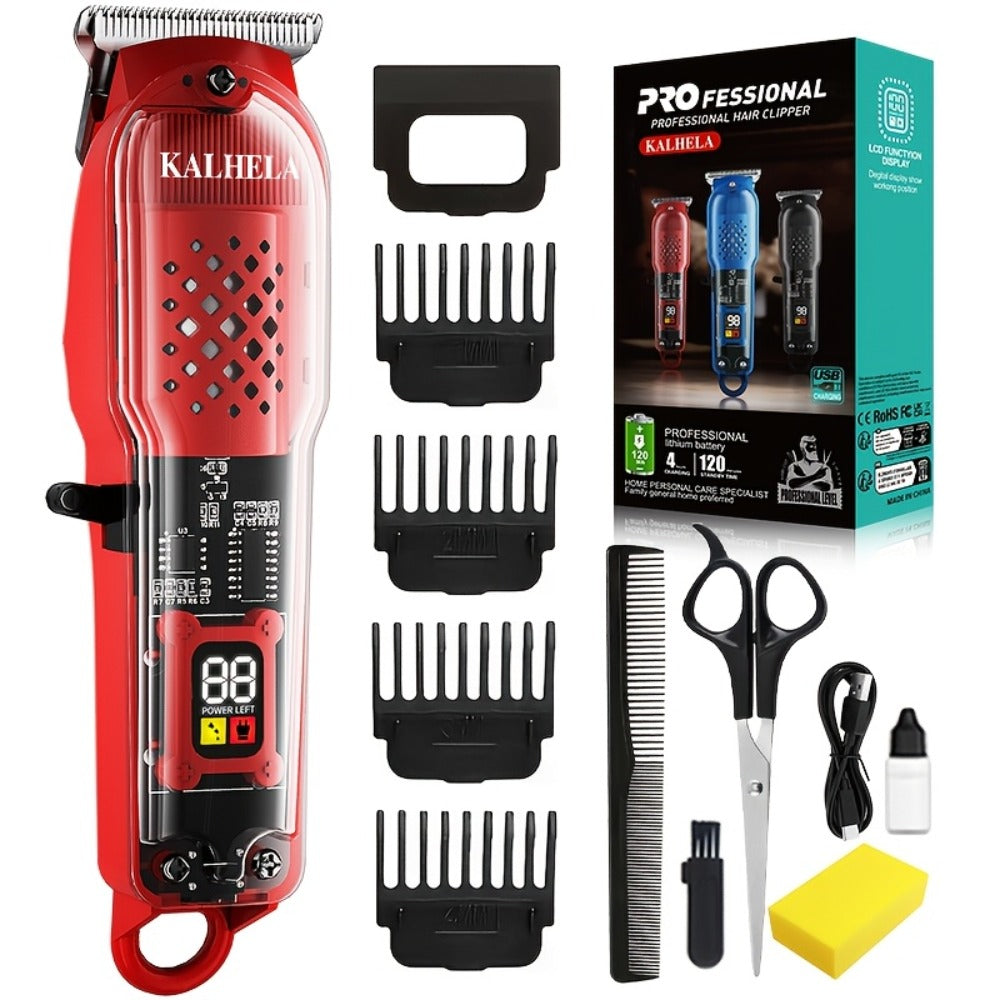 Men'S Hair Clippers | Retro Transparent Body Electric Hair Trimmer for Pompadour Styles, Professional Beard Trimmer with LCD Display, High-Power Hair Grooming Machine, USB Charging, ABS Plastic, Battery, Father'S Day Gift