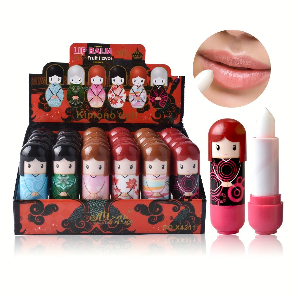 Set of 24 Lip Balms in a Charming Doll Design, Keeps Lips Safe, Provides Lasting Hydration, And Helps Avoid Dryness Each X 24