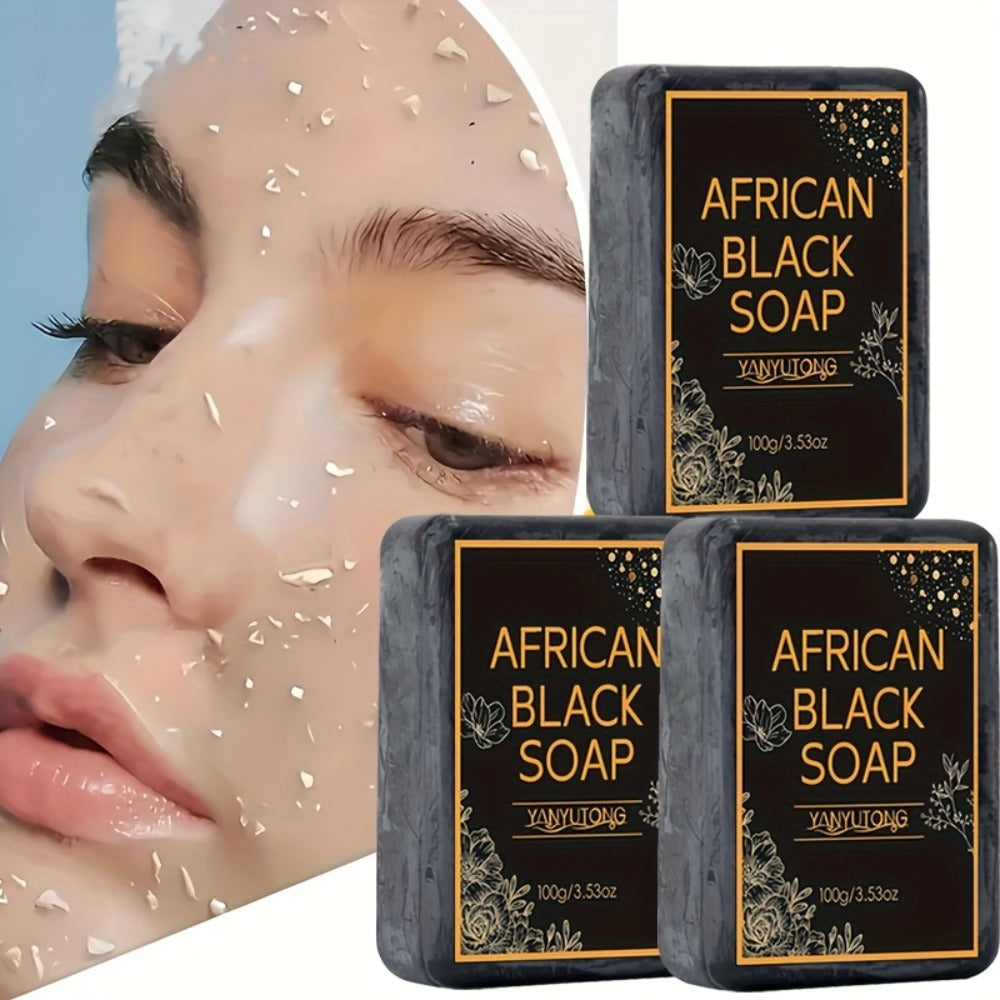 3pcs Of 100g African Black Soap with Shea Butter - Moisturizing, Deep Cleansing, Radiant, Alcohol Free, Infused with Coconut Oil, Suitable for All Skin Types, Suitable for Face And Body