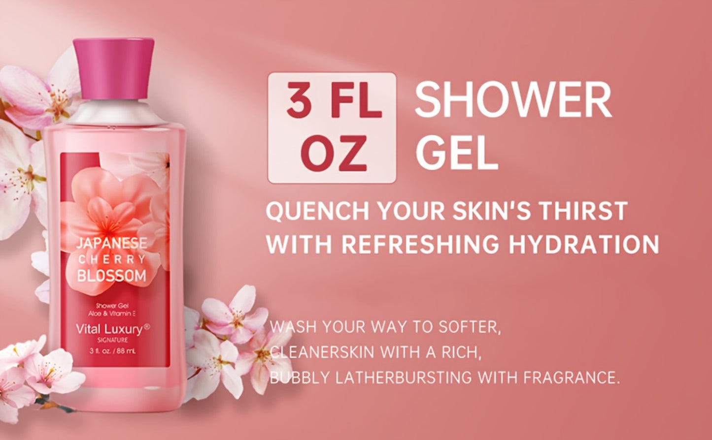 Bath & Body Care Gift Set Shower Gel Body Lotion Body Mist with Aloe Vera Vitamin E Glycerin Moisturizing Fragrance Set for Women Japanese Cherry Blossom Lavender Vanilla Coconut