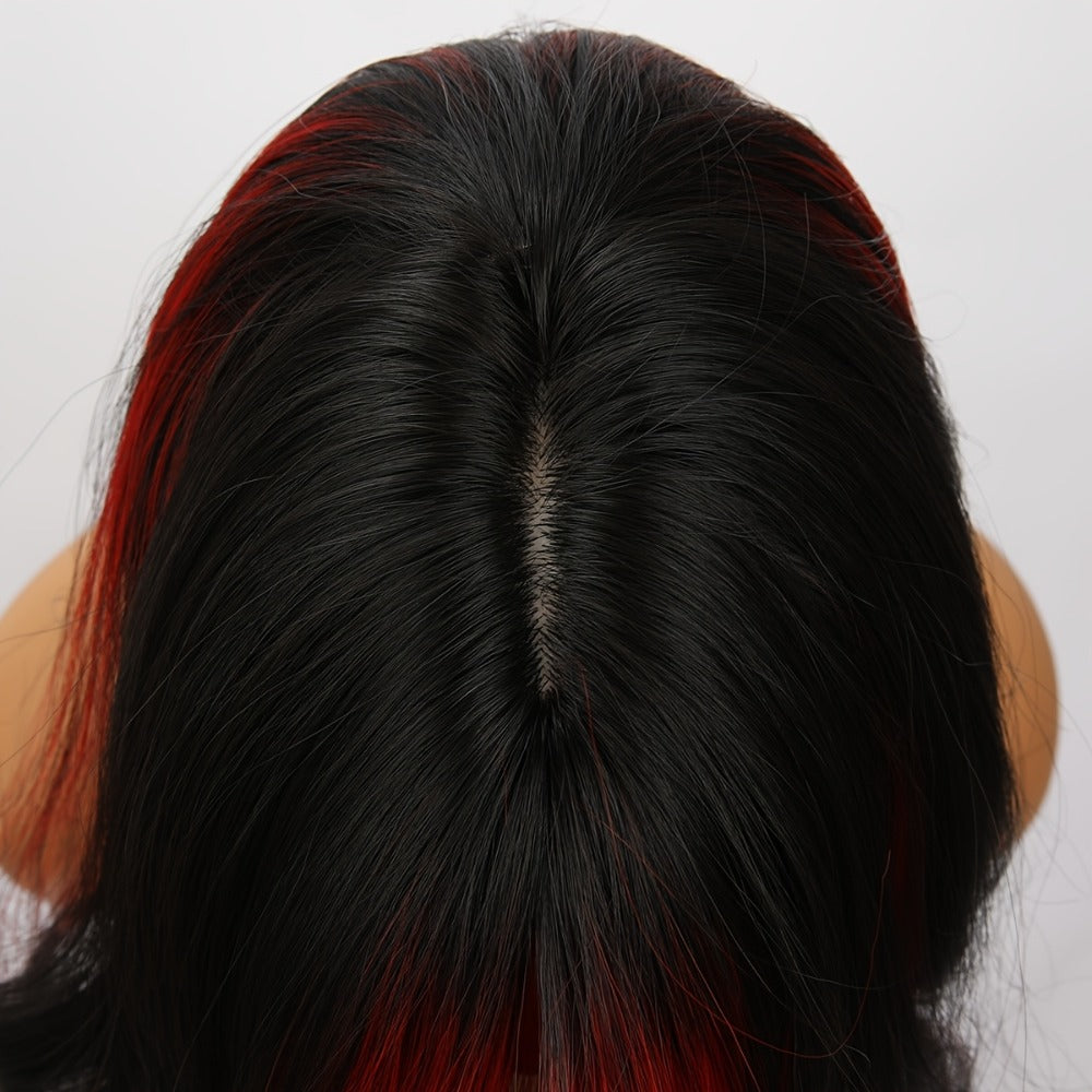 A 24-Inch Wig Featuring a Wine Red Gradient, Designed with a Rose Inner Mesh And Durable Color Retention Technology