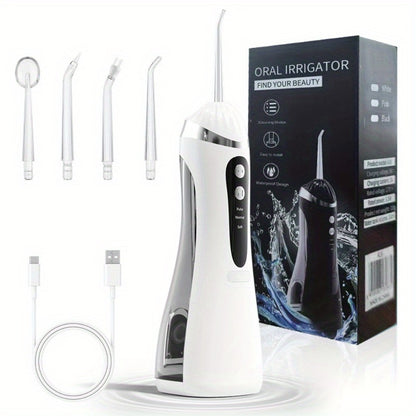 Oral Irrigator USB Rechargeable Water Flosser — 3 Cleaning Modes, Flosser Tips & Brush Head, Portable Cordless Dental Water Pick for Travel & Home Teeth Care, White Black Pink