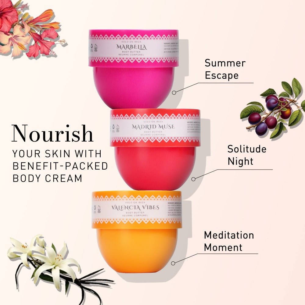 Body Butter Set for Women & Men Solo En Ibiza 3-Piece 3 Scents Long-Lasting Fragrance Body Cream 1.76 fl oz Each - Perfect for Daily Use Dating Parties & Gifting