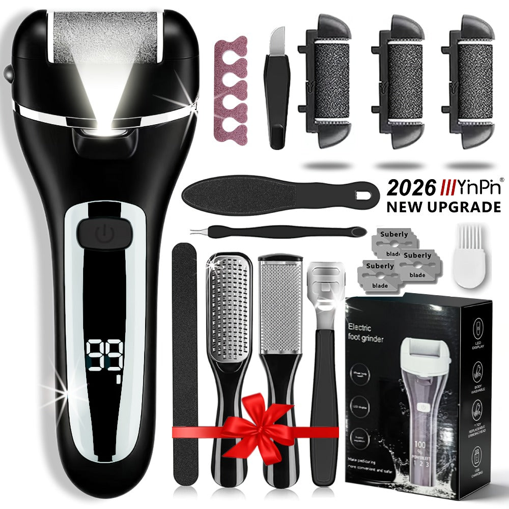 Electric Feet Remover, Rechargeable Portable Electronic Foot File Pedicure Kits, Foot Scrubber File, Professional Pedicure Tools, Foot Care for Dead Skin Ideal Gift, 14in1 3 Rollers Manicure Nail
