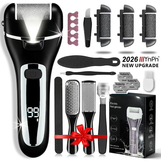 Electric Feet Remover, Rechargeable Portable Electronic Foot File Pedicure Kits, Foot Scrubber File, Professional Pedicure Tools, Foot Care for Dead Skin Ideal Gift, 14in1 3 Rollers Manicure Nail