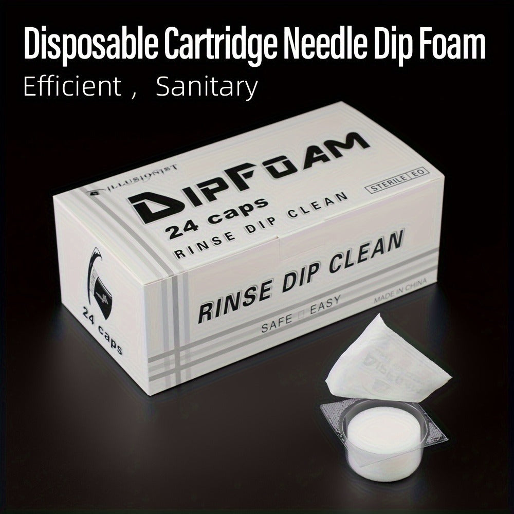 Tattoo Needle Dip Clean Cups 24Pcs Foam Liner Design Odorless Safe Cleaning for Cartridge & Traditional Needles Non-Electric Gentle Tattoo Needle Cleaner