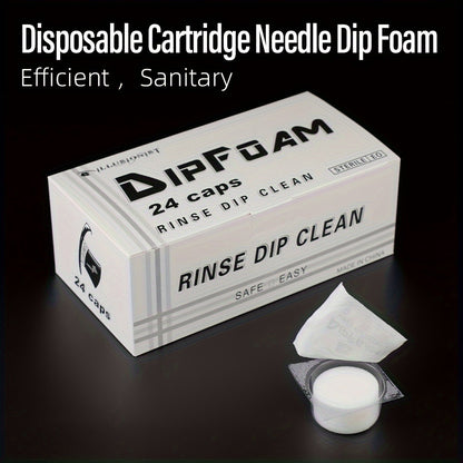 Tattoo Needle Dip Clean Cups 24Pcs Foam Liner Design Odorless Safe Cleaning for Cartridge & Traditional Needles Non-Electric Gentle Tattoo Needle Cleaner