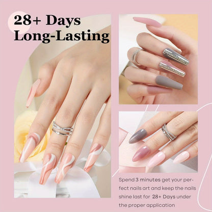 Dip Powder Nail Kit 11pcs Complete Set - 4 Colors Nude Grey Pink No Lamp Base Coat Top Coat Activator Nail Tools French Manicure Home Salon