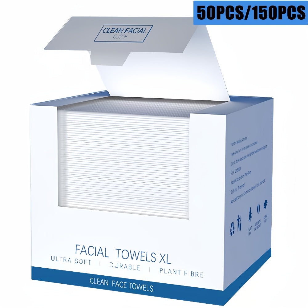 10.24*11.81inch 50/150pcs Disposable Facial Towels, Ultra-Soft, Unscented Cleansing Wipes for Skin Cleaning, Suitable for All Skin Types, Multi-Purpose Makeup Remover And Thick Cleansing Towels -- 50 Sheets Per Box.