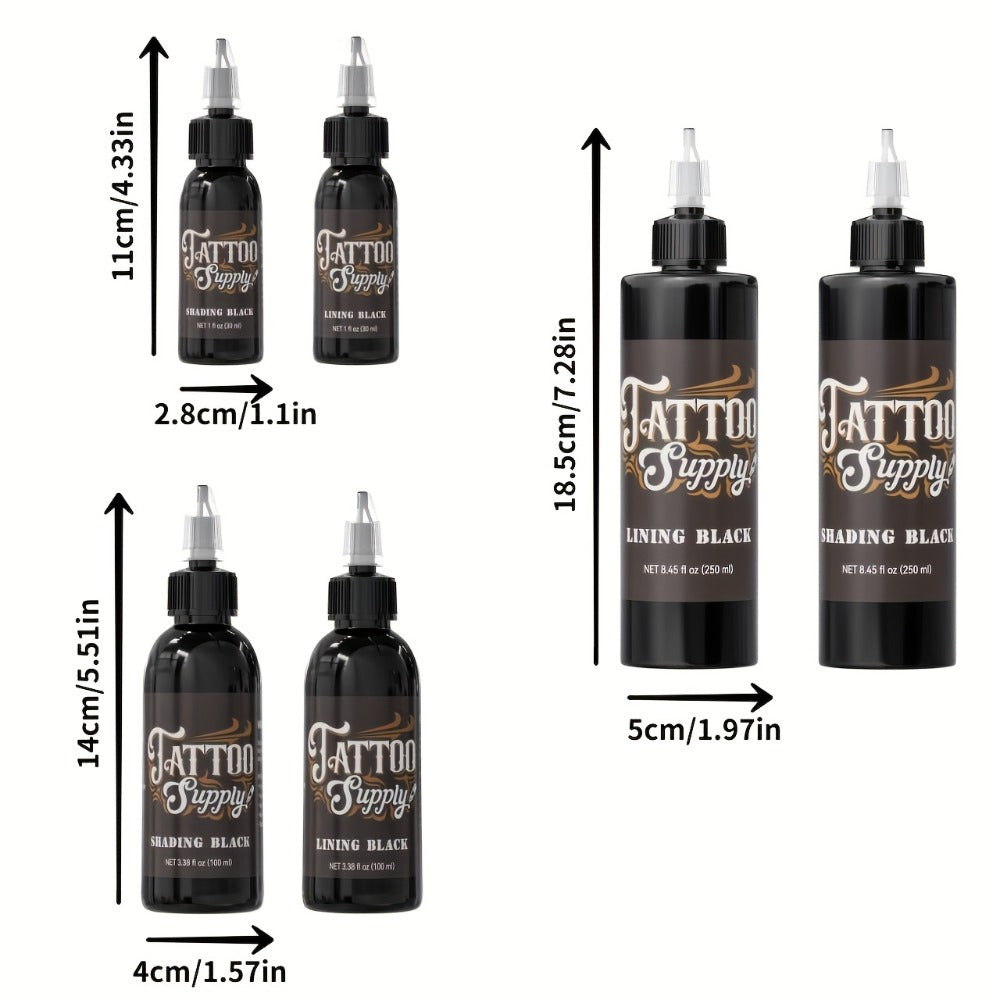 Black Tattoo Ink Professional Outlining Shading Blending Ink Set Waterproof Long Lasting Body Art Tattoo Supply for Artists Beginners 100ml 250ml