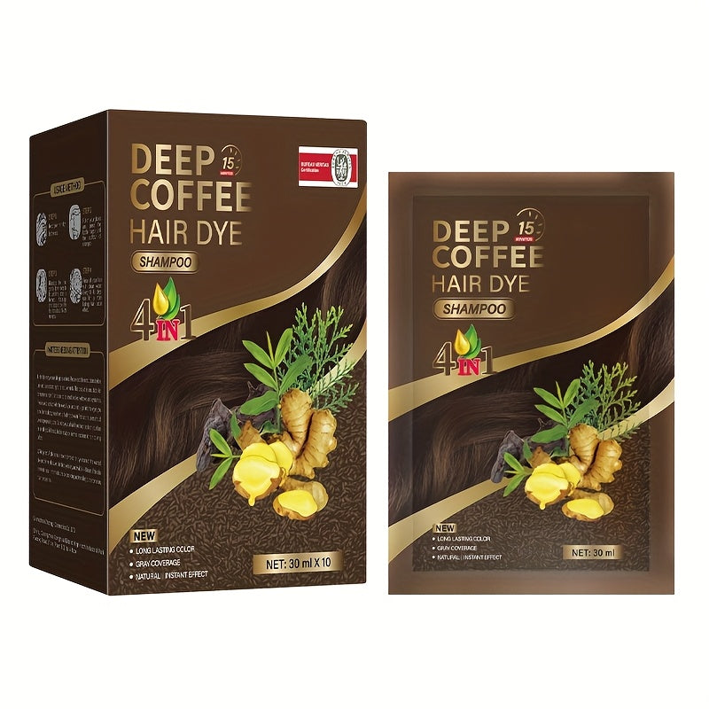 1 Box Of 10 Packs Of Portable Individual Packaging, Black/dark Brown/chestnut/coffee Shampoo-shampoo, Three-in-one Hair Dye Shampoo Natural Hair Dye Deep Cleansing Shampoo, Suitable for Men And Women