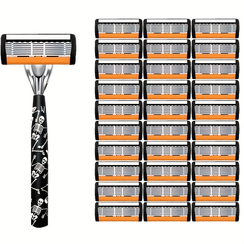 Safety Razor for Men - 7-Layer Stainless Steel Blades, Non-Slip Metal Handle, Classic Double Edge Razor for Beard & Mustache Grooming, Multiple Handle & Blade Pack Options