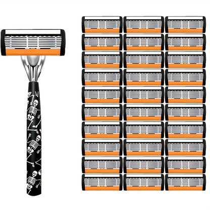 Safety Razor for Men - 7-Layer Stainless Steel Blades, Non-Slip Metal Handle, Classic Double Edge Razor for Beard & Mustache Grooming, Multiple Handle & Blade Pack Options