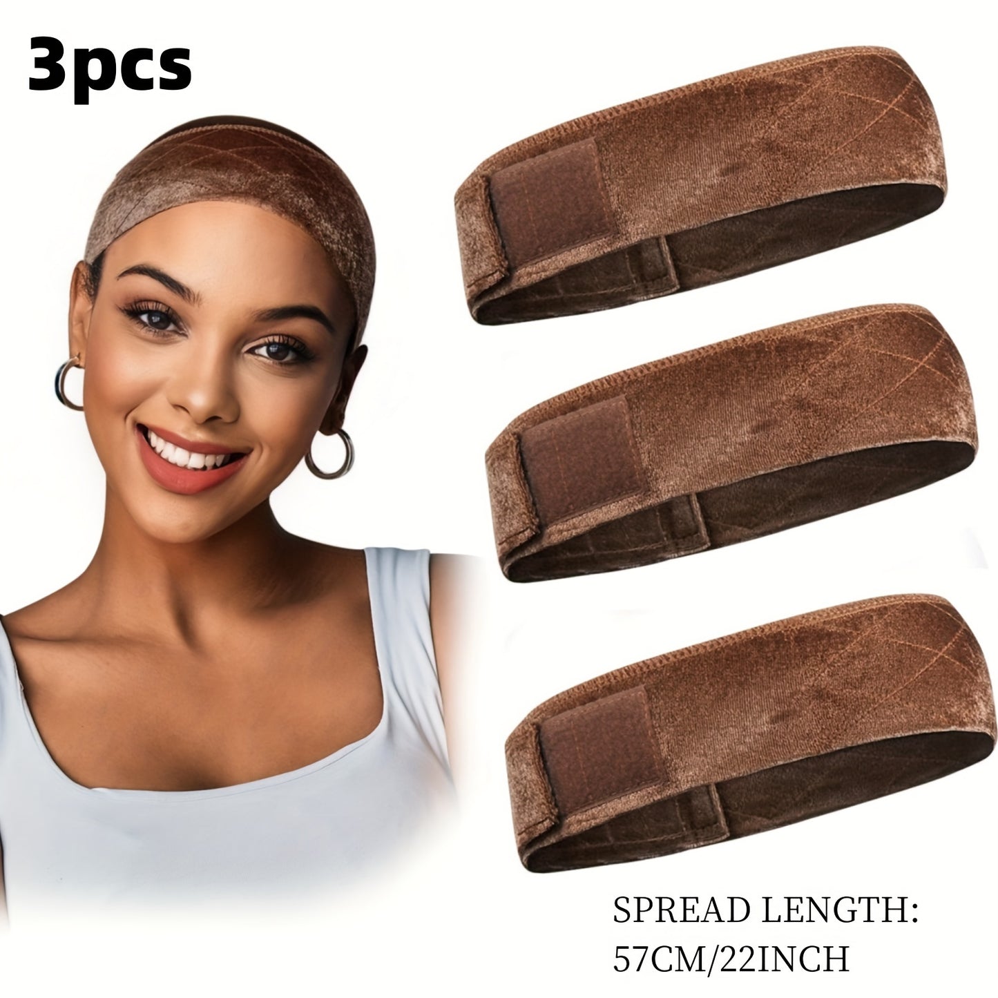 Velvet Wig Caps 3 Pack for Women Adjustable Non-Slip Breathable Comfortable Wig Cap for Lace Front Wigs Wig Stands Mannequin Beige Black Brown
