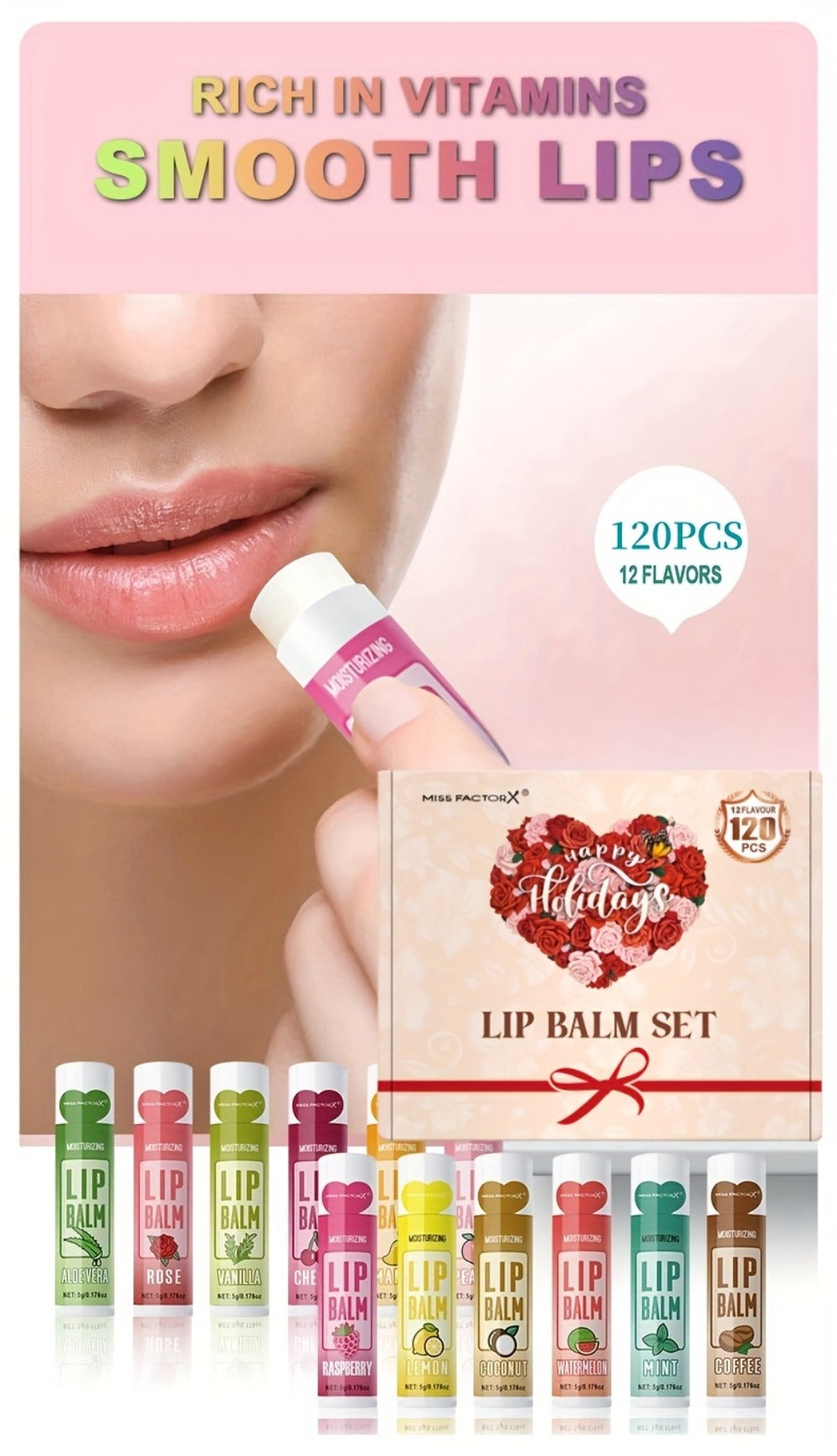 Lip Balm Gift Set 120 Pcs - 12 Flavors Moisturizing Lip Butter with Jojoba Oil, Glossy Natural Shine, Long-Lasting Hydration for All Skin Types, Holiday Party Gift