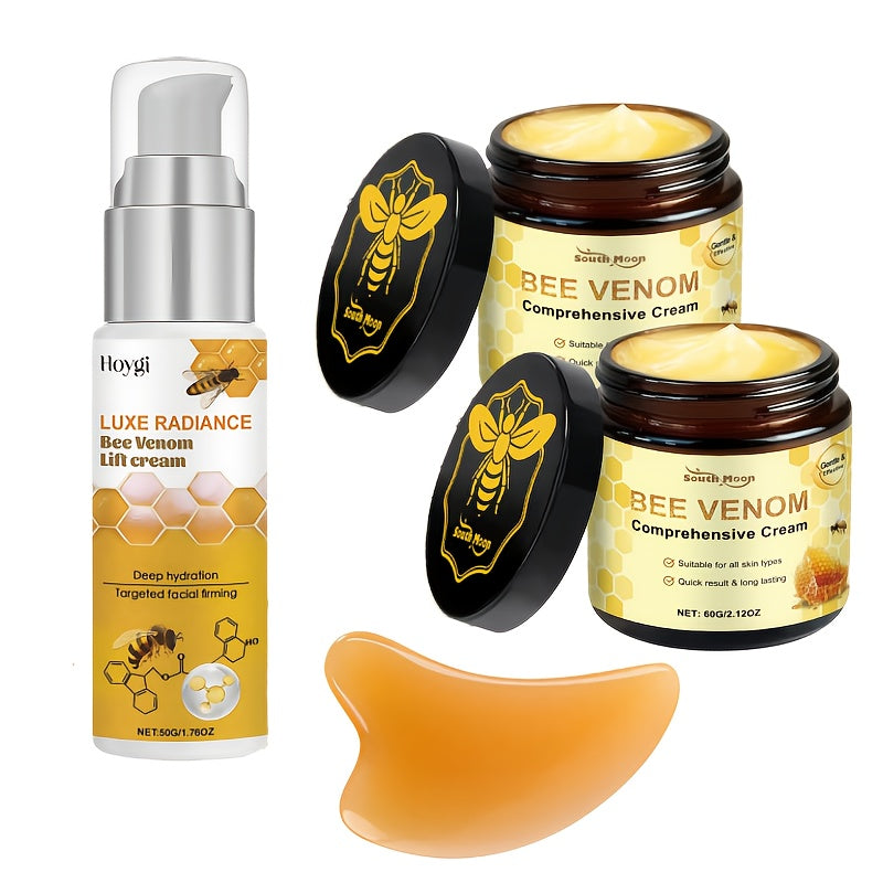 3pcs Of Bee Venom Combination Set - Equipped with Scraping Board - Containing Collagen, Honey And Retinol, Massage And Lift The Facial And Neck Skin, Making The Light Beige Skin Firmer. Women's Beauty Products Are Holiday Gifts