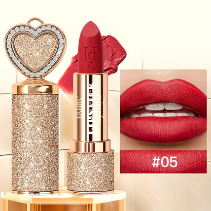 Matte Lipstick Heart-Shaped Design USHAS 24H Long-Lasting Velvet Lip Color Transfer-Resistant Buildable Coverage Highly Pigmented Smooth Application All-Day Wear Multi-Color Options