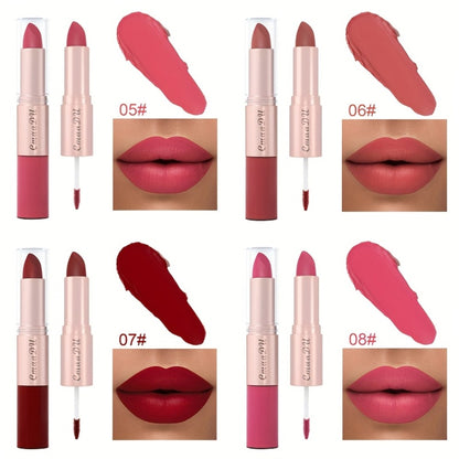 Matte Lipstick Set 4pcs - 2-in-1 Matte Lipstick & Lip Gloss Combo, Long-Lasting Comfortable Wear, Easy to Apply Velvety Lip Color, Perfect Valentine's Day Gift Set for Women