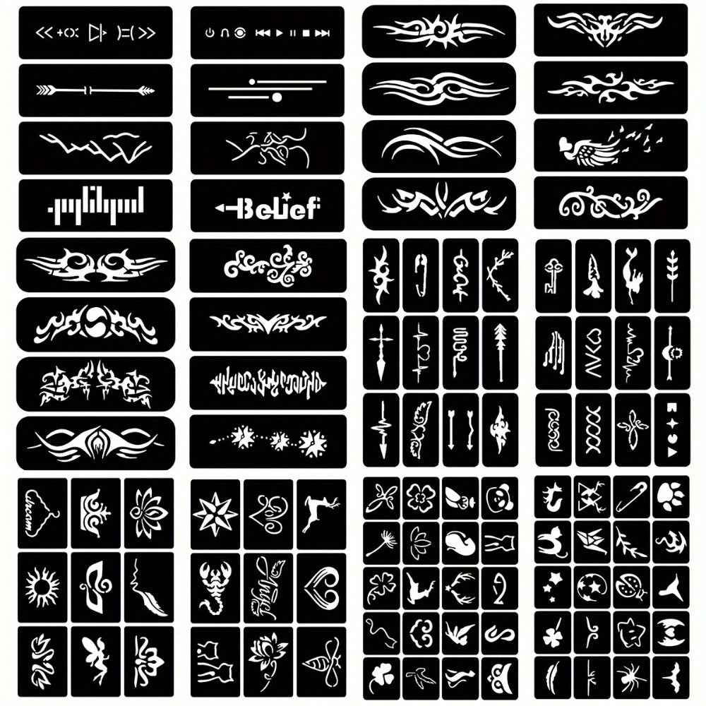 Temporary Tattoo Stencils Set 12 Sheets DIY Body Art Kit Hollow Design Templates for Arm Ankle Ear Waterproof Freehand Ink Paste Creative Home Tattoo Project Unisex