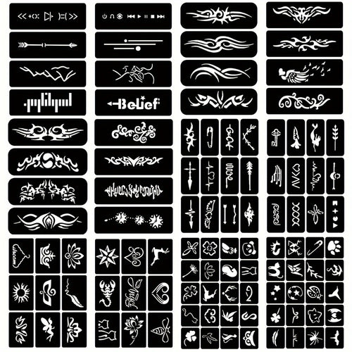 Temporary Tattoo Stencils Set 12 Sheets DIY Body Art Kit Hollow Design Templates for Arm Ankle Ear Waterproof Freehand Ink Paste Creative Home Tattoo Project Unisex