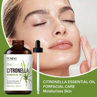Citronella Essential Oil 50ml Pure Hydrating Body Massage Oil with Dropper - Non-Alcoholic Moisturizing Oil for Face Hair Nails Dry Skin Care All Skin Types Adults