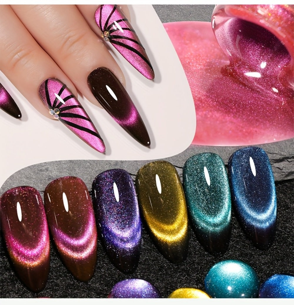 XEIJAYI Photo Frame Bottle Dopamine Cat Eye 6pcs--- Ultra-Bright Dopamine Series Cat Eye Gel Set with, Spring-Summer Fashion Nail Art Kit for Salon DIY Design, Shiny Glossy Stylish Cat Eye Art for Salon Manicure
