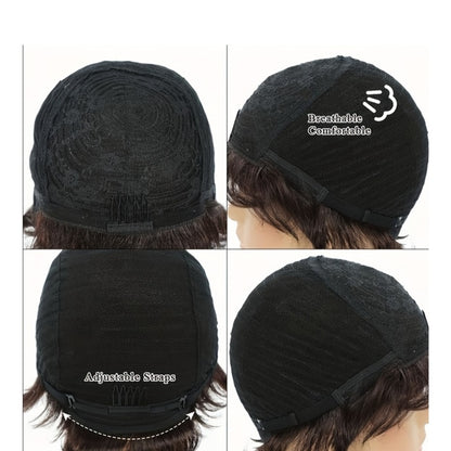 Curly Wavy Bob Wig Human Hair with Bangs – Short Pixie Cut None Lace Front Rose Net Cap, Natural Black 1B, Versatile Daily Wear & Cosplay Wig for Women, 6 Inch