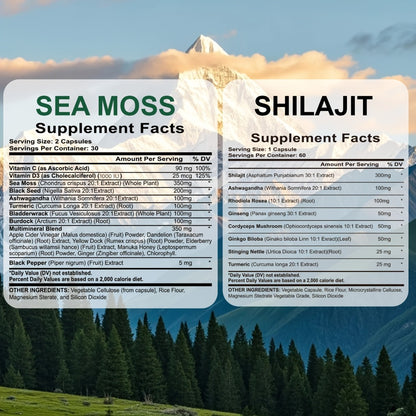 Sea Moss & Shilajit Capsules 12-in-1 Health Supplement - Sea Moss Bladderwrack Burdock Ashwagandha Black Seed Vitamin C D3 - Complete Wellness Formula for Energy & Immunity