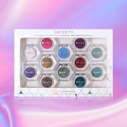 Eyeshadow Palette 12 Shades Chameleon Color-Shifting Matte Shimmer Set with Pearlescent Pigments - Blendable Long-Lasting Eye Makeup Kit for Women All Skin Tones