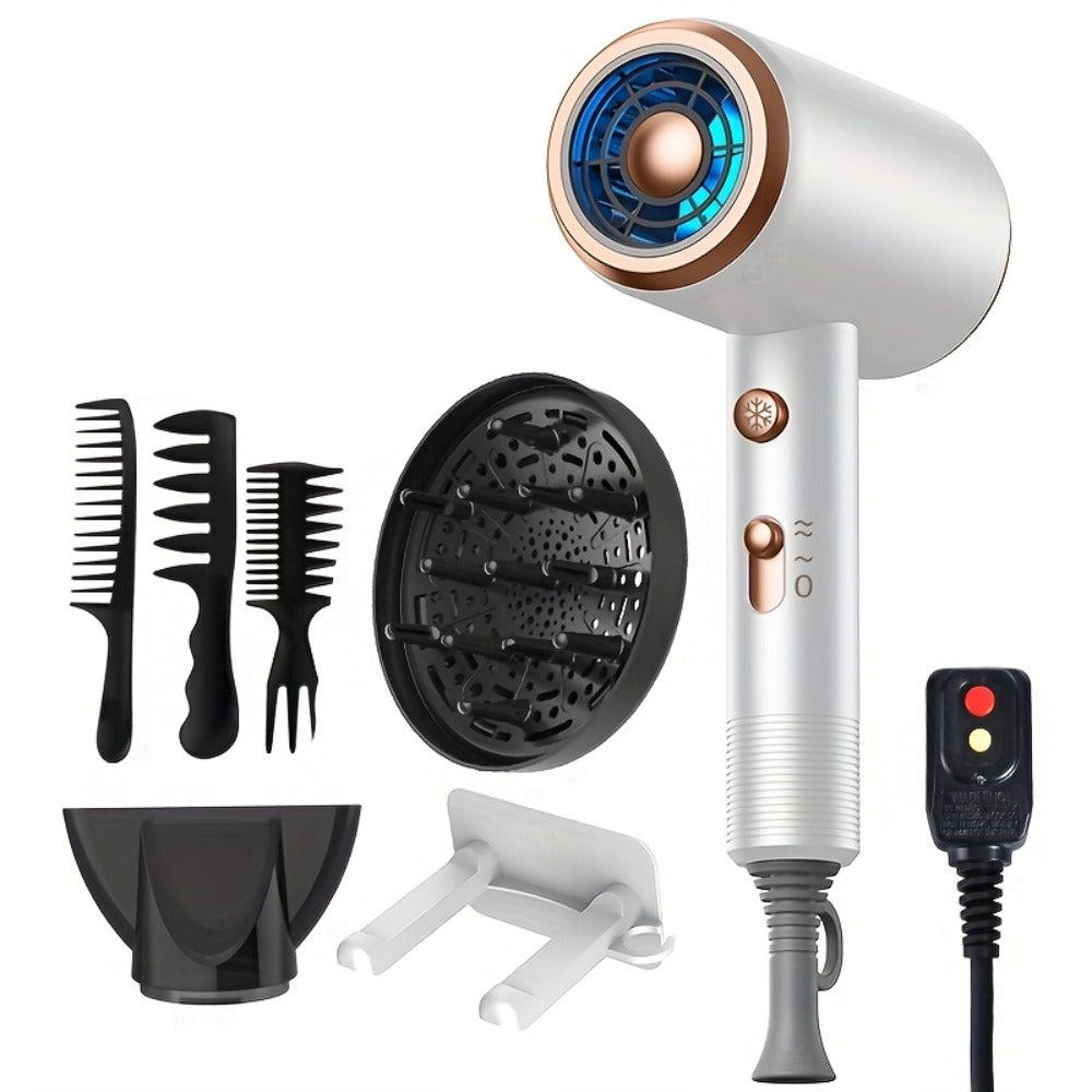 Professional Ionic Hair Dryer, Powerful 1600W Quick Dry Low Noise Hair Dryer with 2 Concentrator Nozzles 1 Diffuser Attachment 3 Combs One Multi-Purpose Hanger for Home Salon Travel (Gray, White, Red, Green, Purple, Pink)