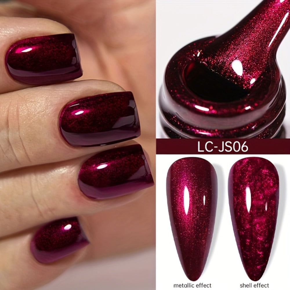 LILYCUTE 0.24oz 9pcs Metallic Gel Polish Nail Polish Soak Off LED Glitter Gel Nail Art Supplies Glittery Red Purple Color Gel Polish Kit