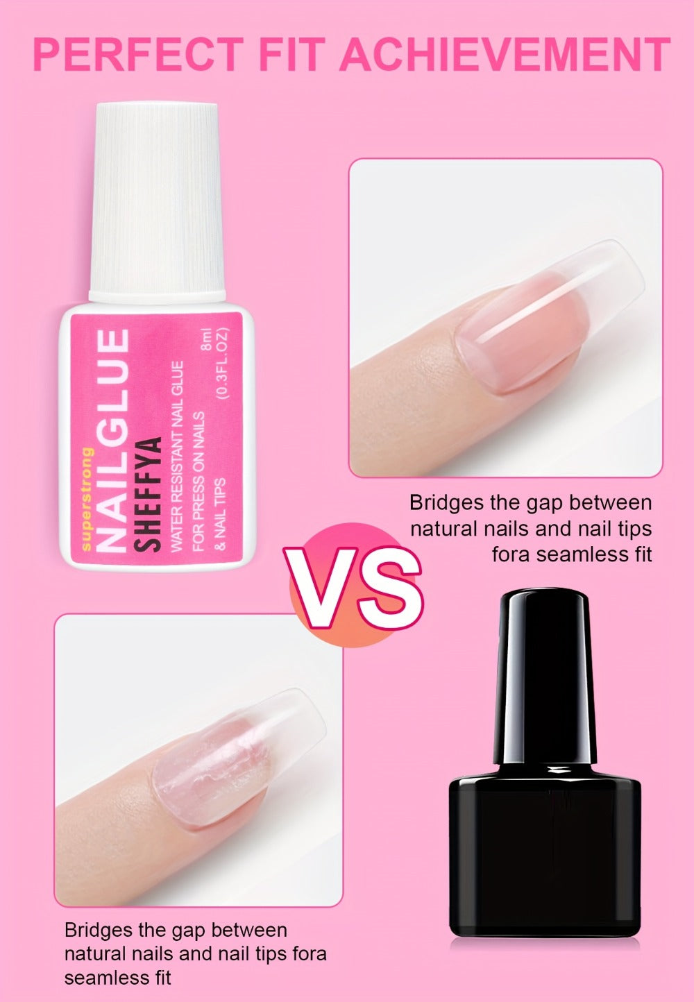SHEFFYASuper Strong Nail Glue for Press On Nails, Nail Tips & Acrylic Nails (0.27oz) Brush On Glue for Press Ons, Tips & Acrylics - Long Lasting, Maximum Strength, Mess-Free Application