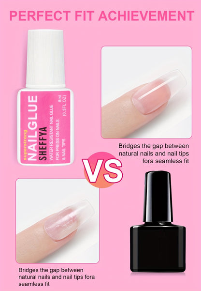 Nail Glue for Press On Nails Strong Bond Brush-On 0.27oz Long Lasting Maximum Strength for Nail Tips Acrylic Nails Mess-Free SHEFFYA 2 5 10pcs