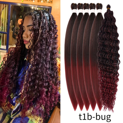Braiding Hair Pre-Stretched 6 Packs 26 & 32 Inch Deep Curly Crochet Hair Synthetic Ombre Extensions for Box Braids Twist Braids Knotless Braids Passion Twists