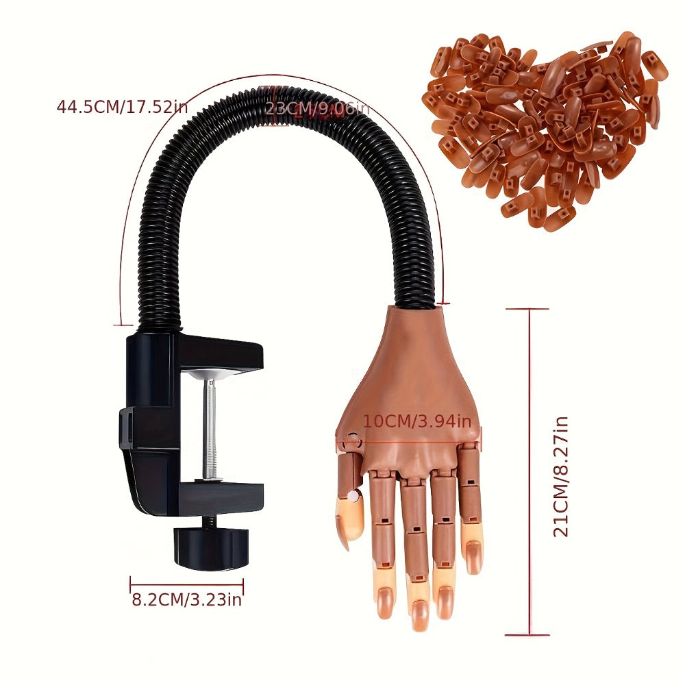 Premium Advanced Set, Practice Hand for Acrylic Nails, Flexible Nail Practice Hand Kit with 200pcs Replacement Nail Pads, Nail Clippers, Nail Brushing, Nail Files, Professional Manicure Training Tools for Beginners & Nail Salons