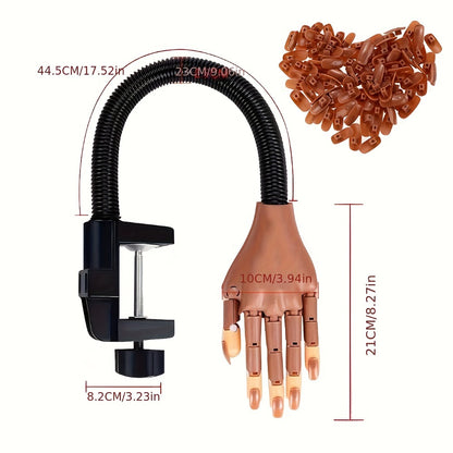 Nail Practice Hand Kit for Acrylic Nails Flexible Training Hand with 200pcs Replacement Nail Pads Nail Clippers Files and Brush Professional Manicure Training Tools for Beginners and Nail Salons