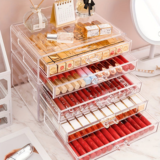 Elegant 3/5-Tier Clear Acrylic Cosmetic Organizer with Drawers - Dustproof Storage for Lipstick, Foundation, Brushes & Beauty Essentials - Perfect for Vanity, Bathroom & Office, Beauty Storage