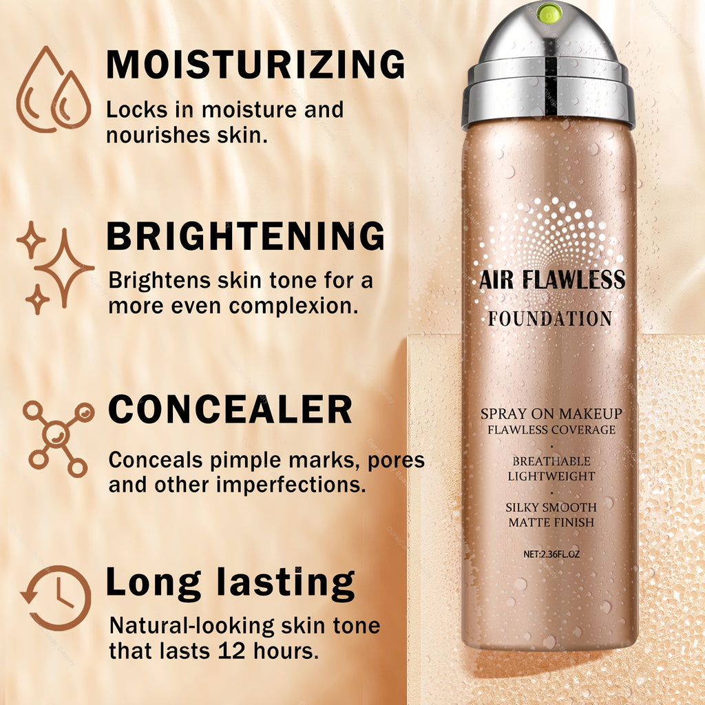 Professional Airspray Foundation Kit | 01 Natural+Green Round Puff + 2 Fingertip Puffs - 4 Shades (01-04) Available, Full Coverage, Long-Lasting, Suitable for Daily Party Makeup