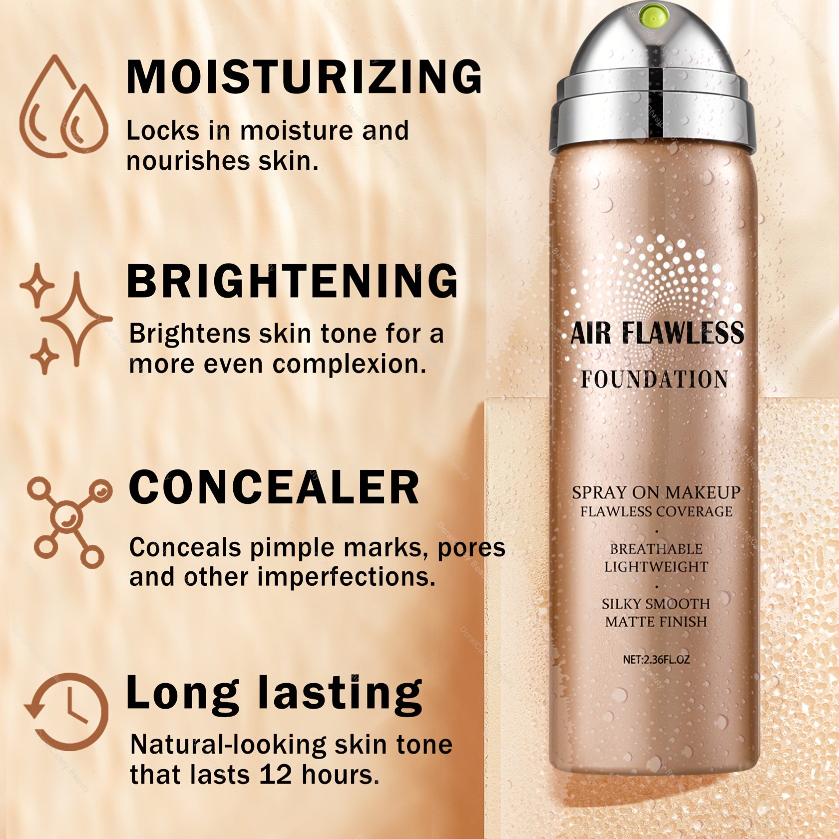 Professional Airspray Foundation Kit | 01 Natural+Green Round Puff + 2 Fingertip Puffs - 4 Shades (01-04) Available, Full Coverage, Long-Lasting, Suitable for Daily Party Makeup