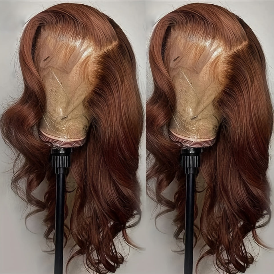26-Inch Brown Body Wave Lace Front Wig, Synthetic Hair, Heavy Density, Glueless Design, Perfect for Daily Wear, Parties, And Cosplay