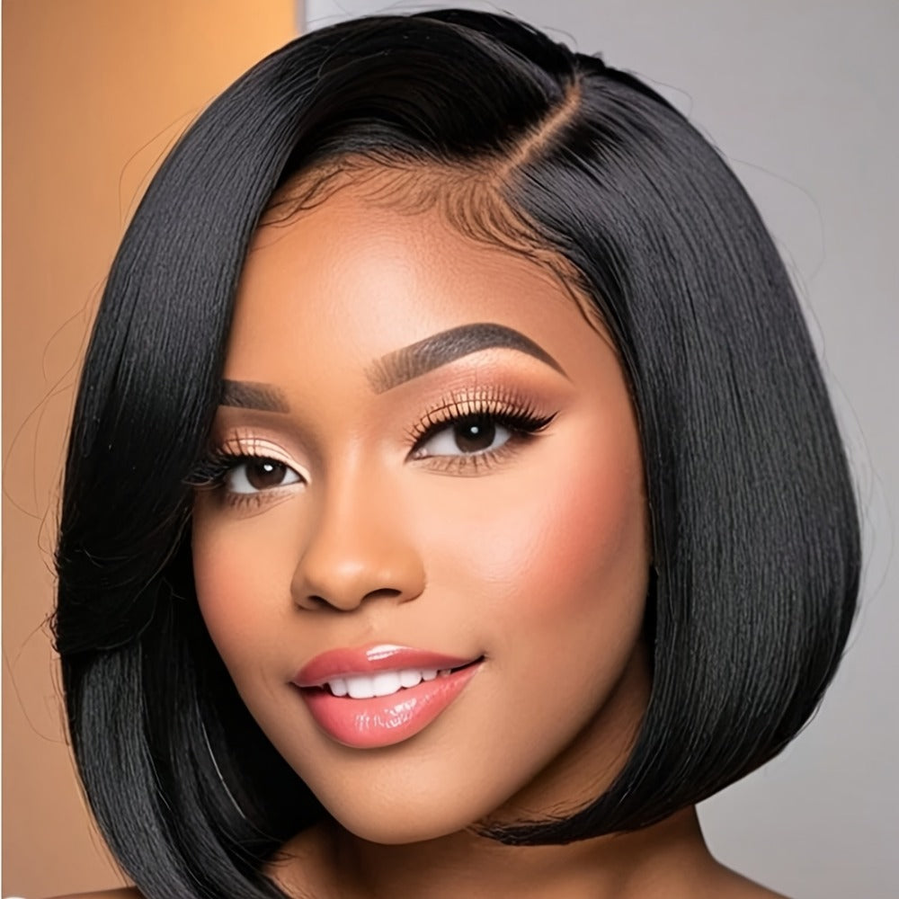 Lace Front Bob Wig Human Hair T Part 13x4 Pre-Plucked 180% Density Straight Side Part Natural Black Women 8 10 12 14 Inch Short Wig