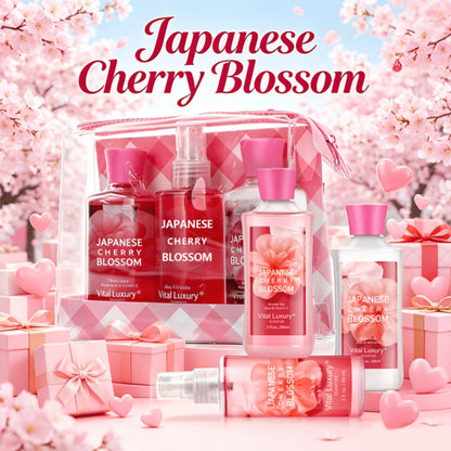 Bath & Body Care Gift Set Shower Gel Body Lotion Body Mist with Aloe Vera Vitamin E Glycerin Moisturizing Fragrance Set for Women Japanese Cherry Blossom Lavender Vanilla Coconut