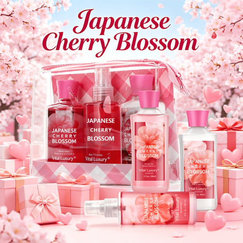 Bath & Body Care Gift Set Shower Gel Body Lotion Body Mist with Aloe Vera Vitamin E Glycerin Moisturizing Fragrance Set for Women Japanese Cherry Blossom Lavender Vanilla Coconut