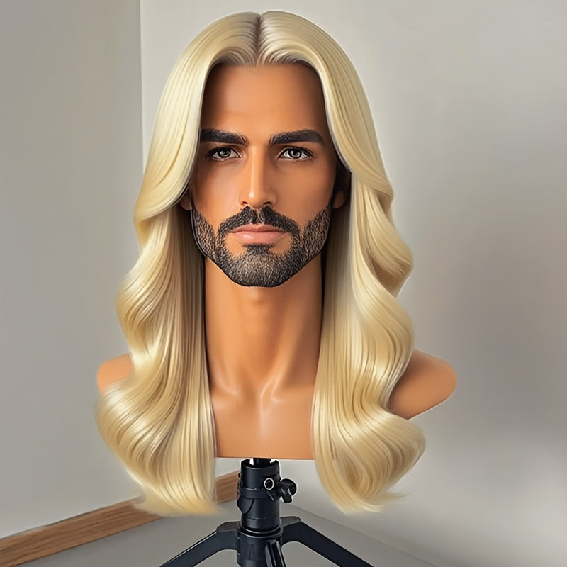 Curly Wig for Men Synthetic Loose Curly Middle Part Wig 26 Inch Natural Look Lightweight Breathable Heat Resistant Fiber Multiple Colors Daily Wear Cosplay