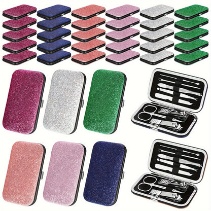 Manicure Set Bulk 30 Sets 8-in-1 Professional Nail Care Kit Stainless Steel Pedicure Tools with Travel Case Women Men Glitter Bulk Gift