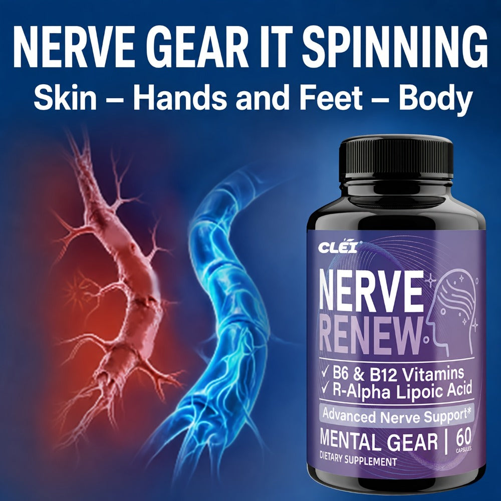 NERVE RENEW CAPSULES. Healthy, Natural. Vitamin B Complex, R-Alpha Lipoic Acid, Sports Health, Neuro Botanical Blend, Antioxidant. Enioy A Healthy Lifestyle And Travel. For Office Workers - 60 Caps