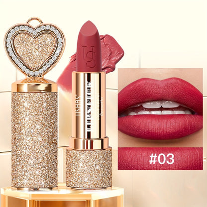 Matte Lipstick Heart-Shaped Design USHAS 24H Long-Lasting Velvet Lip Color Transfer-Resistant Buildable Coverage Highly Pigmented Smooth Application All-Day Wear Multi-Color Options