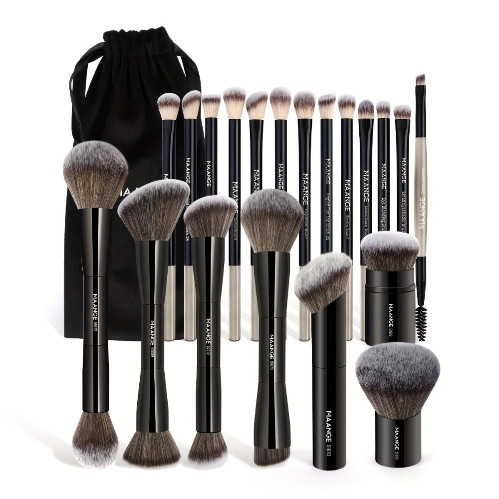MAANGE 20pcs Aluminum Tube Facial Makeup Brush Set+storage Bag, Foundation Make-up Brush, Powder Blusher Brush, Powder Brush, Eye Makeup Brush, Kabuki Makeup Brush, Travel Portable, Multi-functional Makeup Brush Set