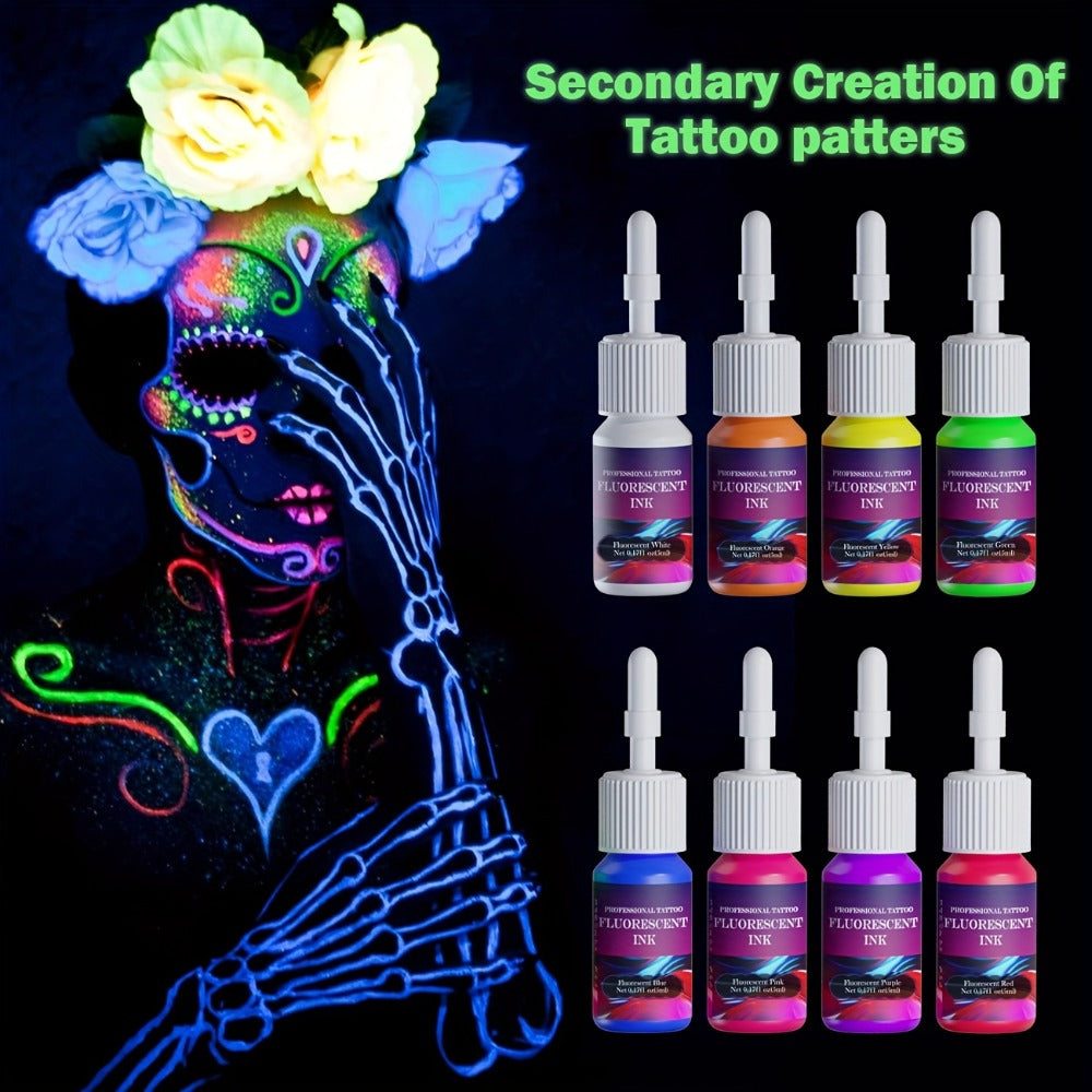 8pcs Fluorescent Color Body Painting Ink | 0.17oz DMTATTOO Full Color Body Painting Ink for Tattoos