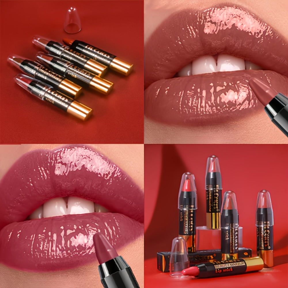 Crayon Lipstick Set 6 Pack Glossy Moisturizing Lip Color – Long-Lasting Nourishing Formula, Easy Apply Lip Crayon for Women & Girls, All Skin Types, Versatile Shades for Everyday & Date Night